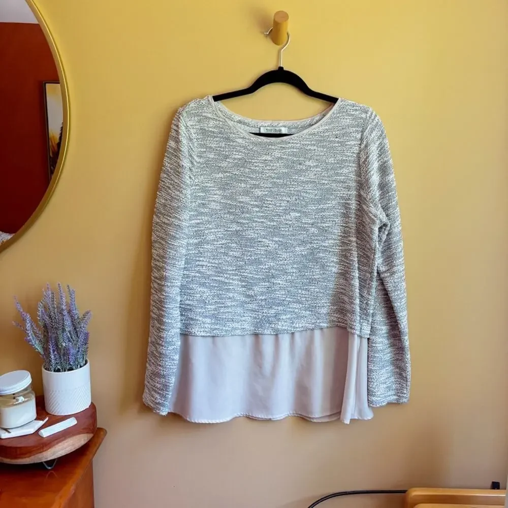 White House Black Market Marled Gray Layered Hem Sweater Size XL
